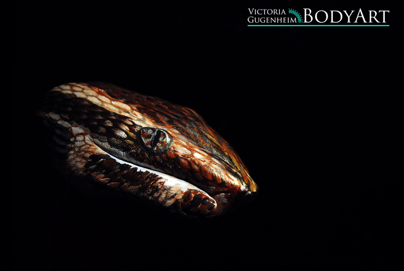 A snake, painted on a hand