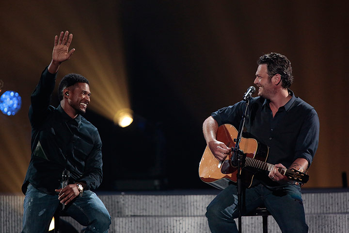 oklahoma benefit concert: Singer Blake Shelton, right, and Usher