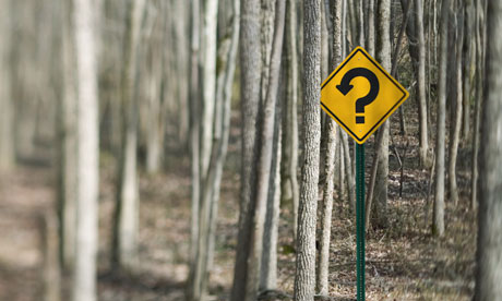 Yellow caution sign with question mark