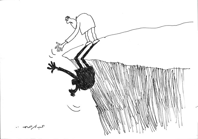 Venice Biennale: Abdul Raheem Yassir cartoon of man on cliff