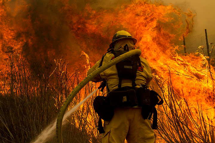 California wildfire: A firefighter battles the blaze