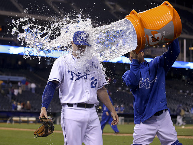 best of the week : Elliot Johnson of the Kansas City Royals is doused in water