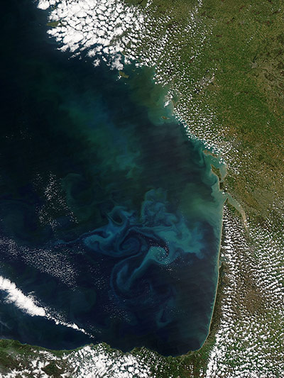 Satellite Eye on Earth: springtime phytoplankton bloom in Bay of Biscay