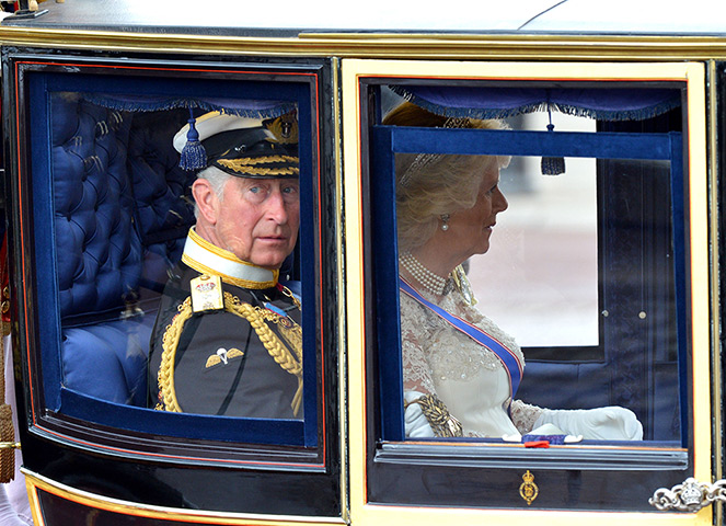 State Opening Parliament: The Prince of Wales and the Duchess of Cornwall  leave Buckingham Palace