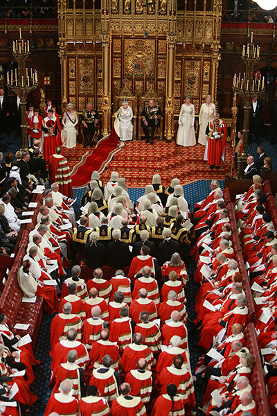 State Opening Parliament: Queen Elizabeth II accompanied by the Duke of Edinburgh
