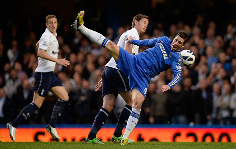 Chelsea v Spurs: Fernando Torres keeps the ball away from Jan Vertonghen