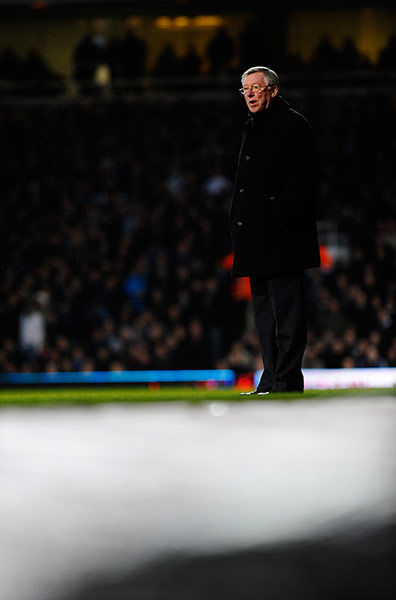 fergie by tom jenkins: Sir Alex Ferguson patrols the touchline