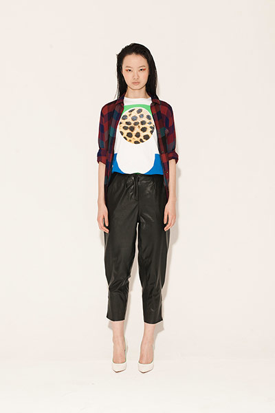 All Ages : shirt leopard t shirt leather trousers white heeled shoes