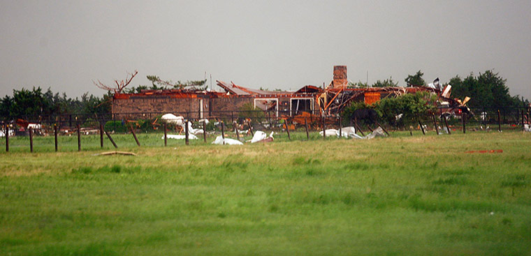 Oklahoma: Homes, damaged by a tornado, along Interstate 40, east of El Reno, Oklahoma