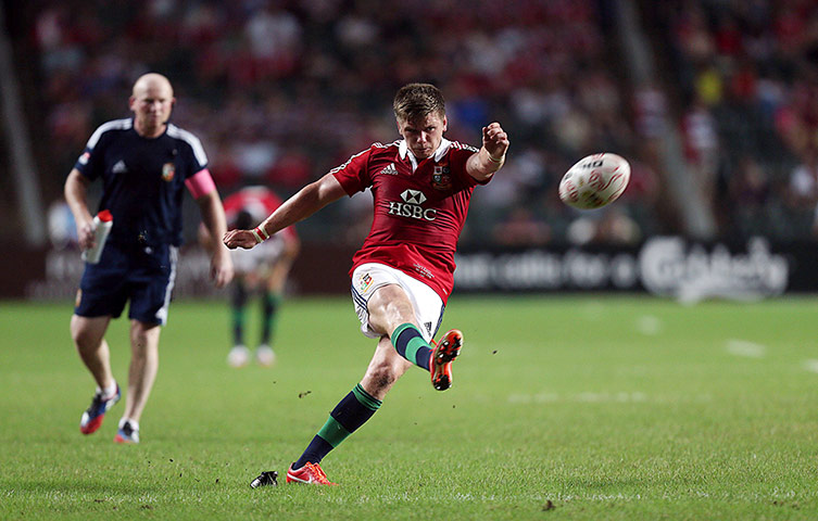 lions: Owen Farrell kicks a penalty