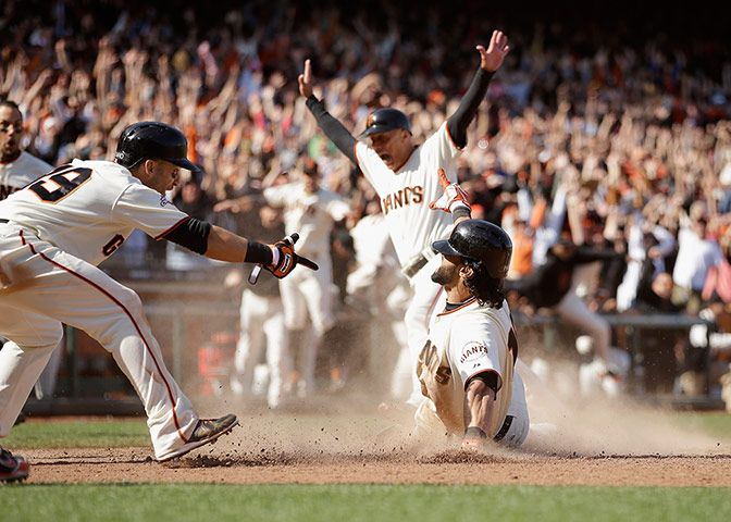 best of the week: Marco Scutaro points to Angel Pagan