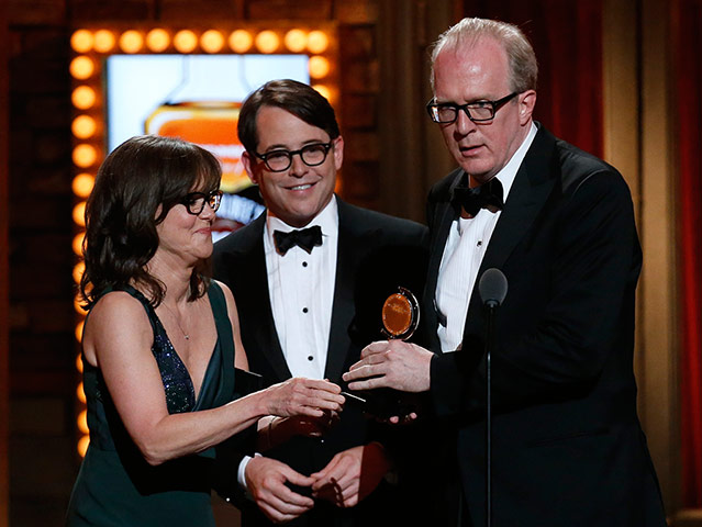 Tony awards: Sally Field and Matthew Broderick present Tracy Letts with an award