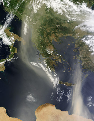Satellite Eye on Earth: dust from North Africa swirling over the Mediterranean Sea on May 29, 2013.