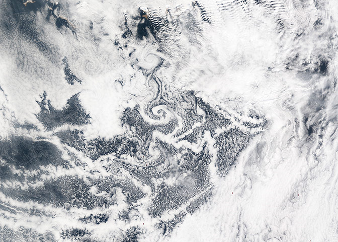 Satellite Eye on Earth: Ship Tracks and Vortices over the North Pacific Ocean