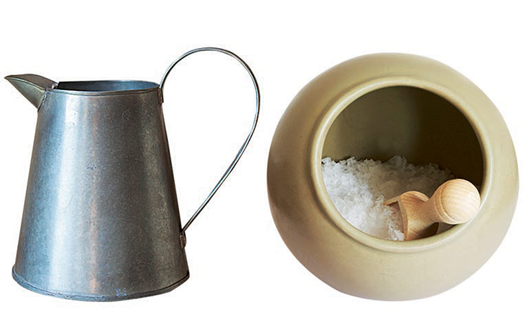Homes - The Simple Life: metal jug and ceramic salt dispenser