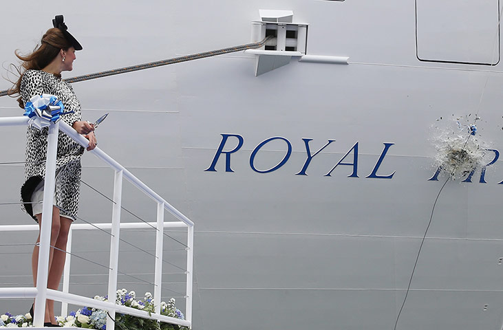 Duchess of Cambridge: The Duchess watches the bottle of Champagne break against the ship