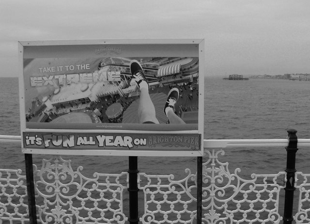 Seaside South parade: UK seaside Brighton Palace Pier