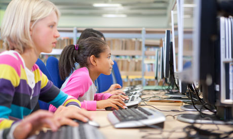 Serious students using computers