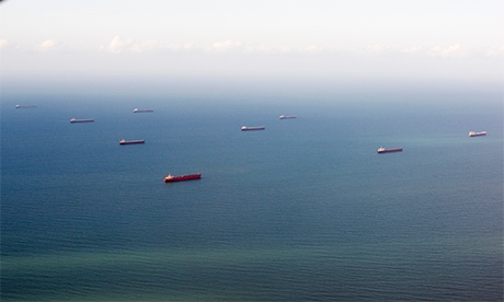 Coal ships waiting off the coast of Gladstone