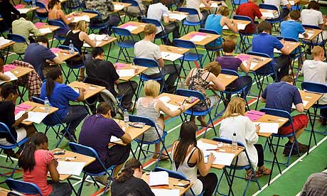 A-level students sitting an exam