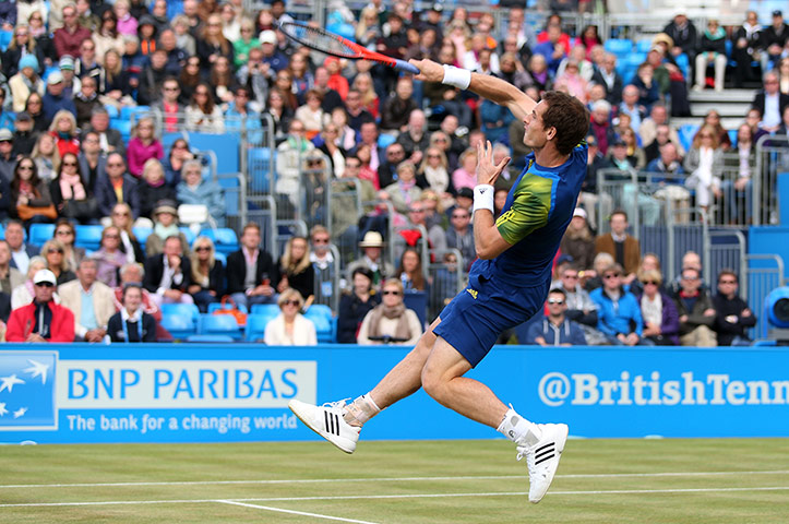 Tsonga v Murray: Andy Murray of Great Britain hits a forehand shot