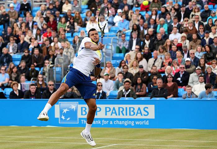 Tsonga v Murray: Jo-Wilfried Tsonga of France hits a forehand