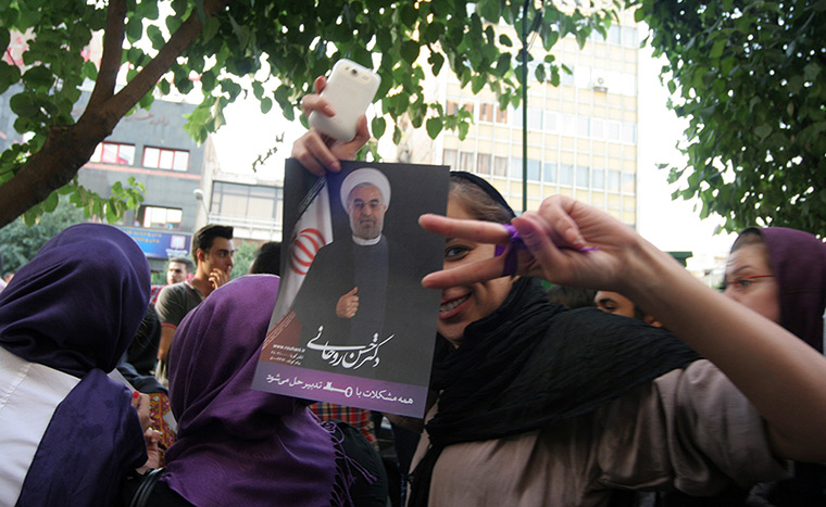 iran election celebration: Rowhani supporters on th streets of Tehran