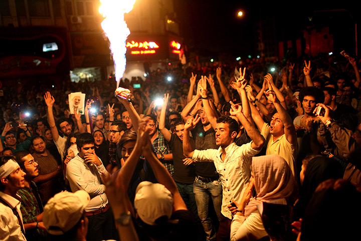 iran election celebration: Large numbers of Rouhani supporters