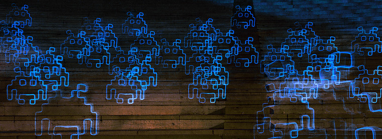 Light paintings: Space Invaders created using a 302 second exposure