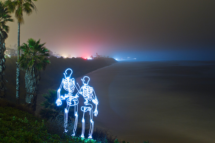Light paintings: A romantic skeleton couple created using a 180 second exposure