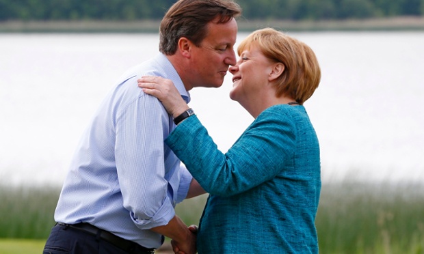 David Cameron welcomes Germany's Chancellor Angela Merkel to the Lough Erne golf resort for G8 summit.