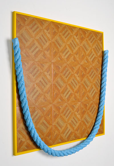 UAL: Droop’ acrylic wood sisal rope and vinyl tiles on panel 92 x 100cm, 2013.