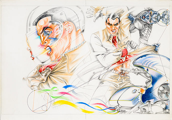 Keep your timber limber: Juan Ramos, GQ ,1974. Colour pencil