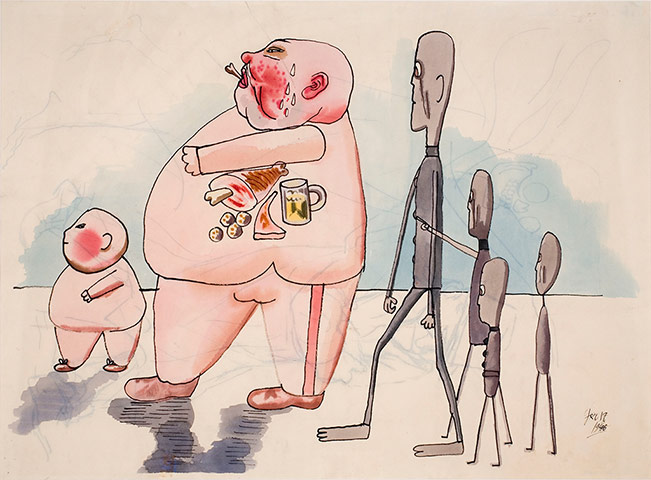 Keep your timber limber: George Grosz, Stickmen meeting members of the bourgeois, 1946