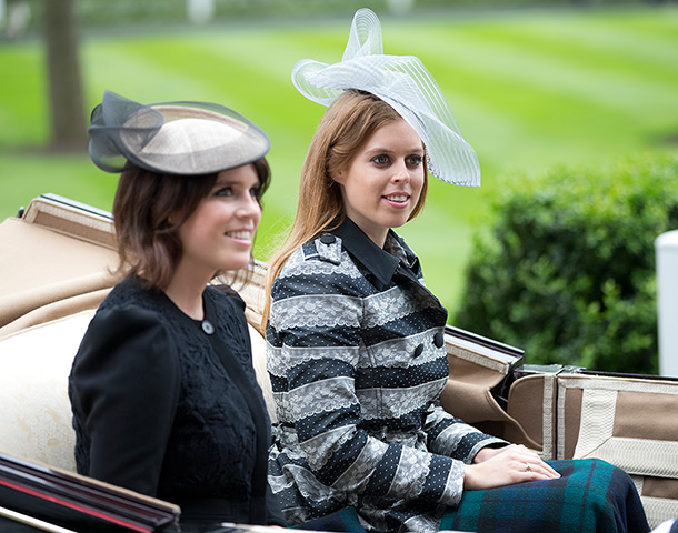 Ascot day one:: Princess Beatrice and Princess Eugene as they arrive by carriage