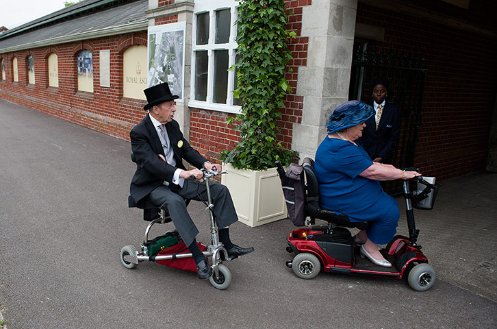 Tom Jenkins's Ascot Day 1: Racegoers on mobility scooters enter the Royal Enclosure 