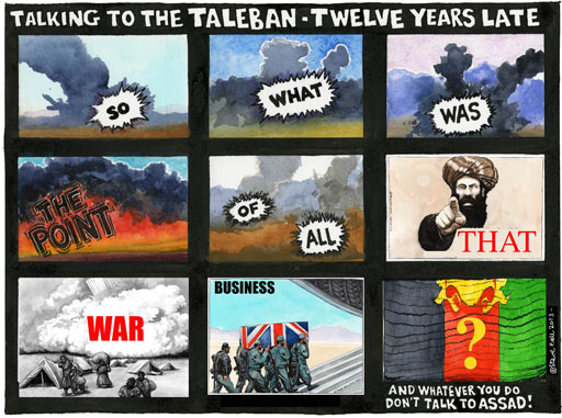 Steve Bell cartoon on the Afghanistan peace talks