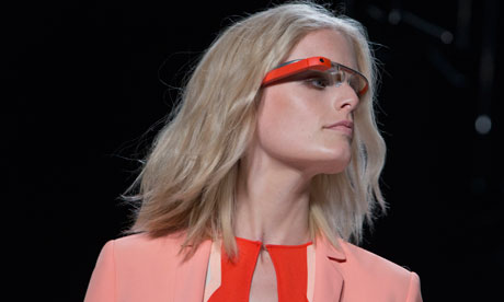 A model displays Google Glass