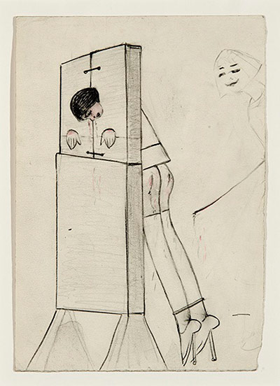 Unseen Lowry: Girl in stocks being whipped 