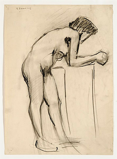 Unseen Lowry: Bending nude leaning against a plinth