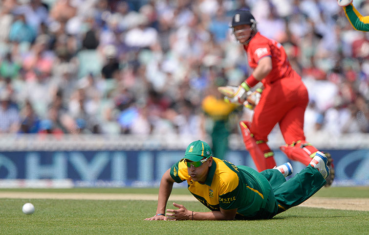 tom cricket: Rory Kleinveldt dives but can't stop Ian Bell gathering runs 