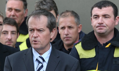 Federal Minister for Workplace Relations Bill Shorten addresses a firefighters meeting in Melbourne.