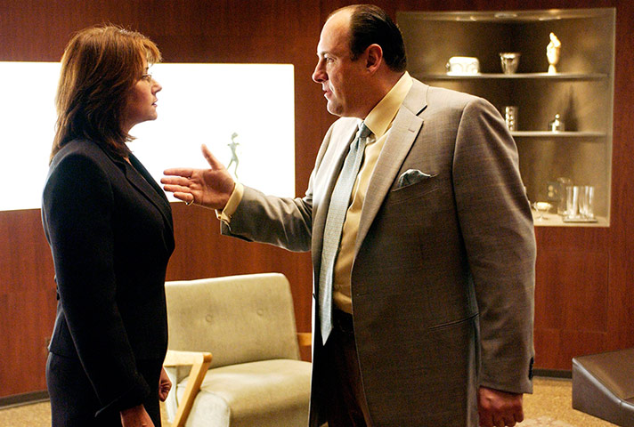 James Gandolfini Dies: Gandolfini as Tony Soprano with Lorraine Bracco as his psychiatrist in 1999