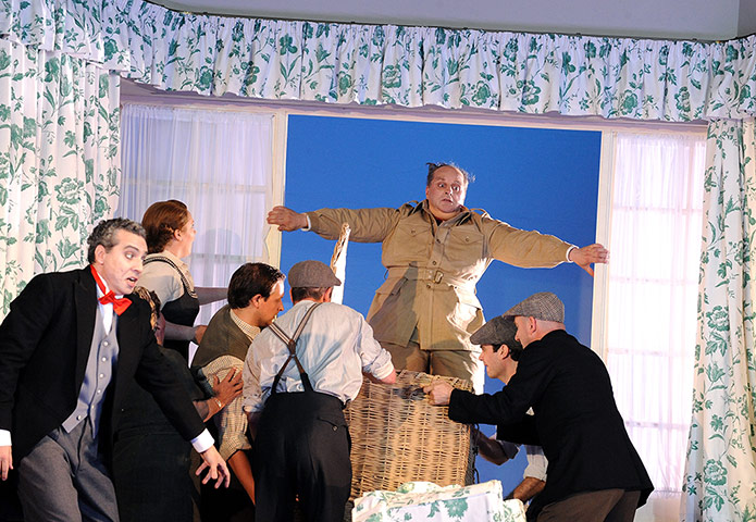 Falstaff: Tassis Christoyannis as Ford, far left and Christopher Purves as Sir John F