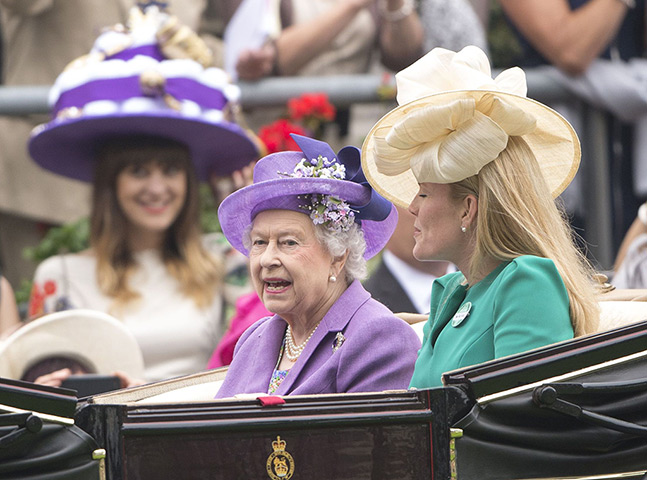 Ladies day at Ascot: Queen Elizabeth arrive by carriage with Autumn Phillips