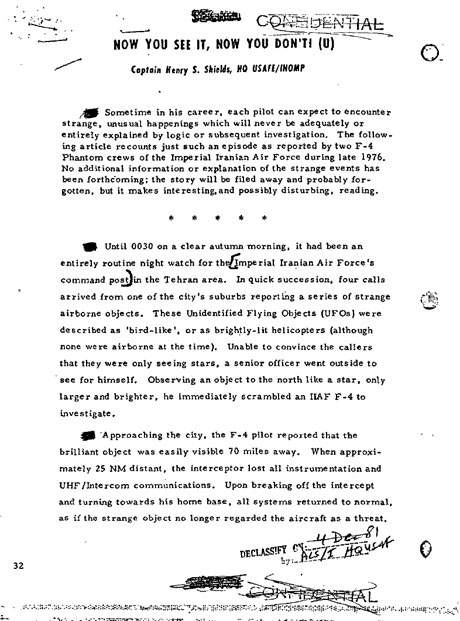 US military report into a sighting of a UFO over Tehran in 1976.
