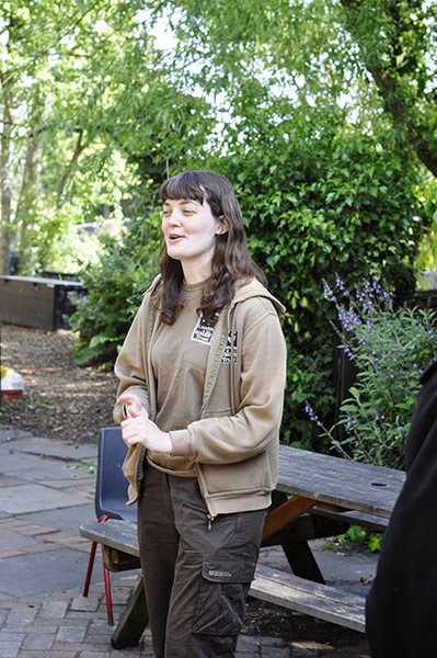 Camley Street : Helen Burton, London Wildlife Trust, talks to volunteers about Camley St