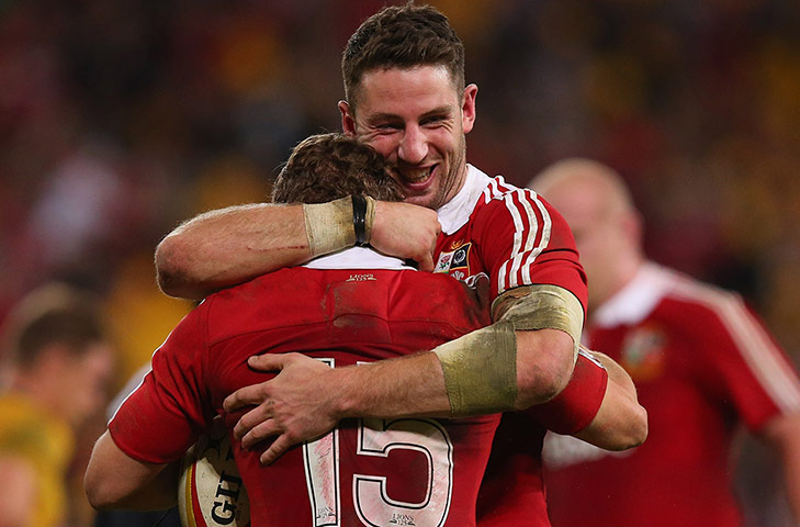 Lions gallery:  Leigh Halfpenny and Alex Cuthbert embrace