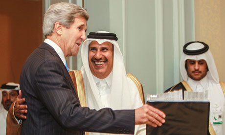 US Secretary of State John Kerry and Qatar's prime minister, Sheikh Hamad bin Jassim al-Thani