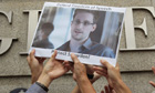 Edward Snowden kannattajat osoittavat Yhdysvaltojen ulkopuolella konsulaatti Hong Kong